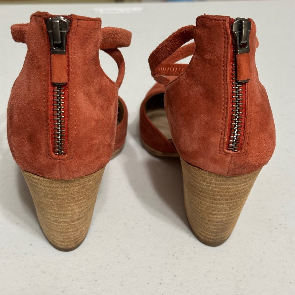 Eileen Fisher Suede Ankle Strap d'Orsay Wedge Pumps Terracotta Orange 9 - Picture 7 of 8